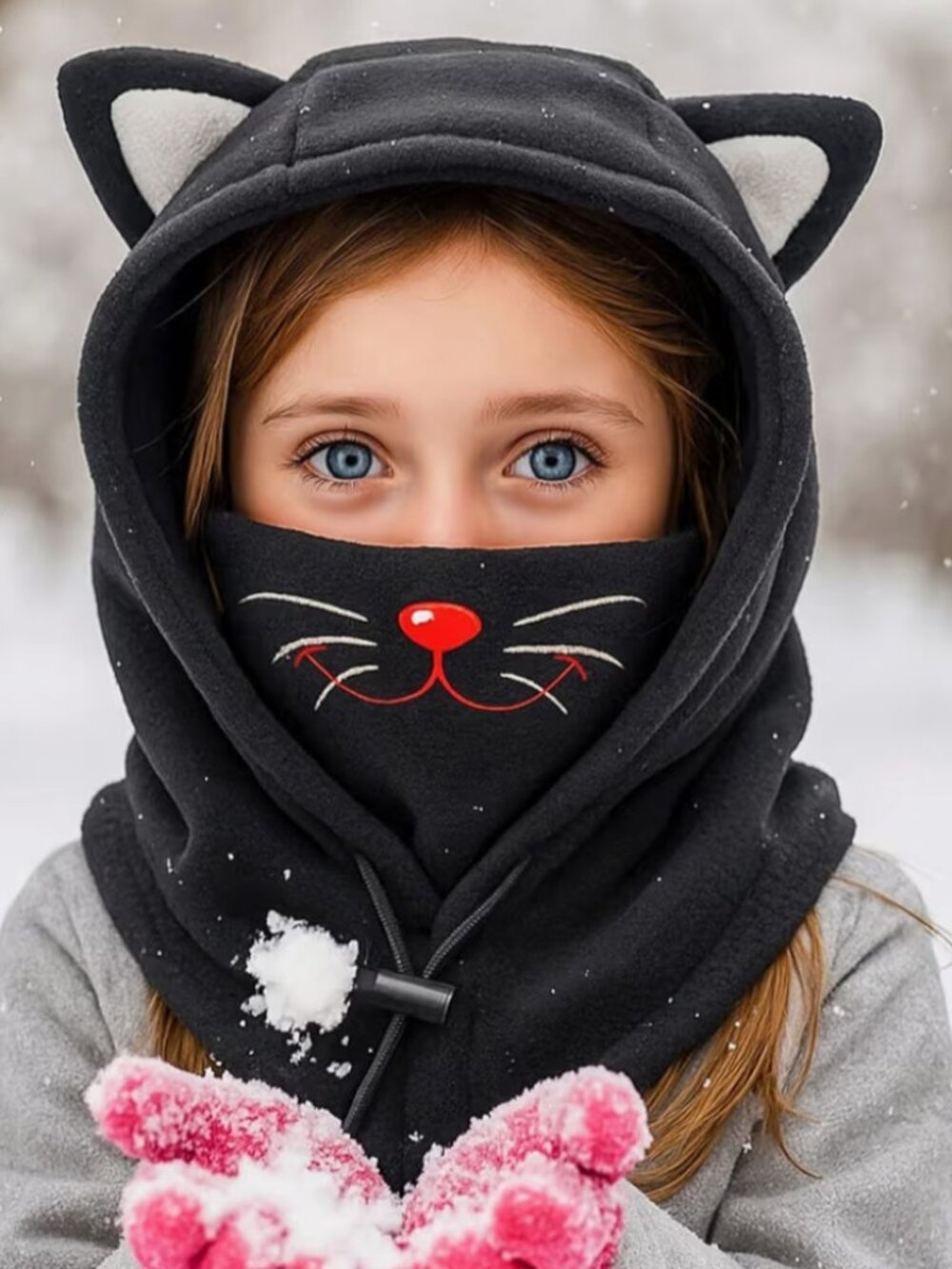 Black Fleece Balaclava neck gaitor with cat ears